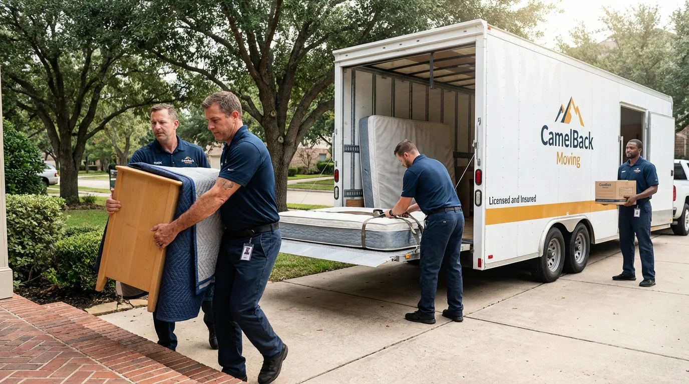 Crew loading residential truck for cross-state move from Jonesport, ME